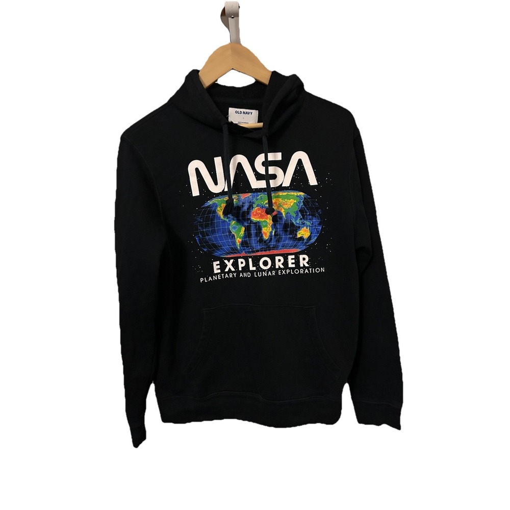 NASA Explorer Men's Size Small Old Navy 2-Sided Black Hoodie Pullover Sweatshirt